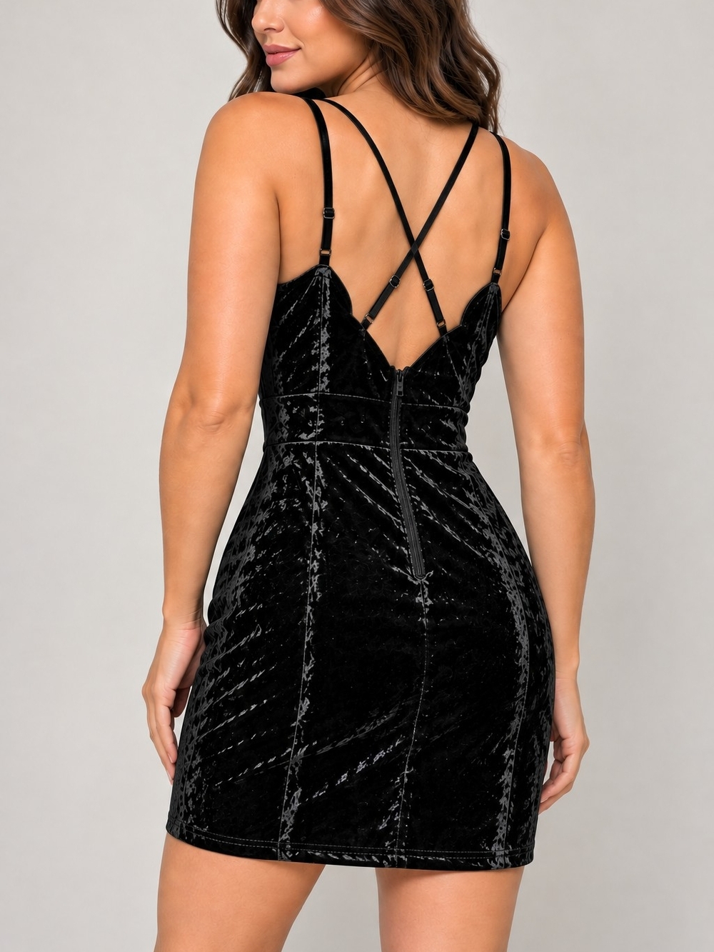Strappy Black Velvet Mini Dress